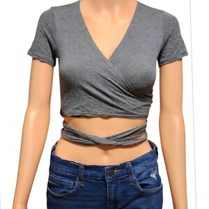 Forever 21 Charcoal Wrap Crop Top